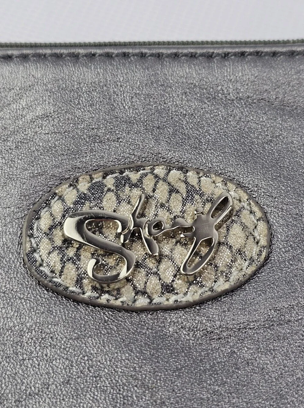 Sharif Metallic Pewter/Silver Leather Wristlet Clutch